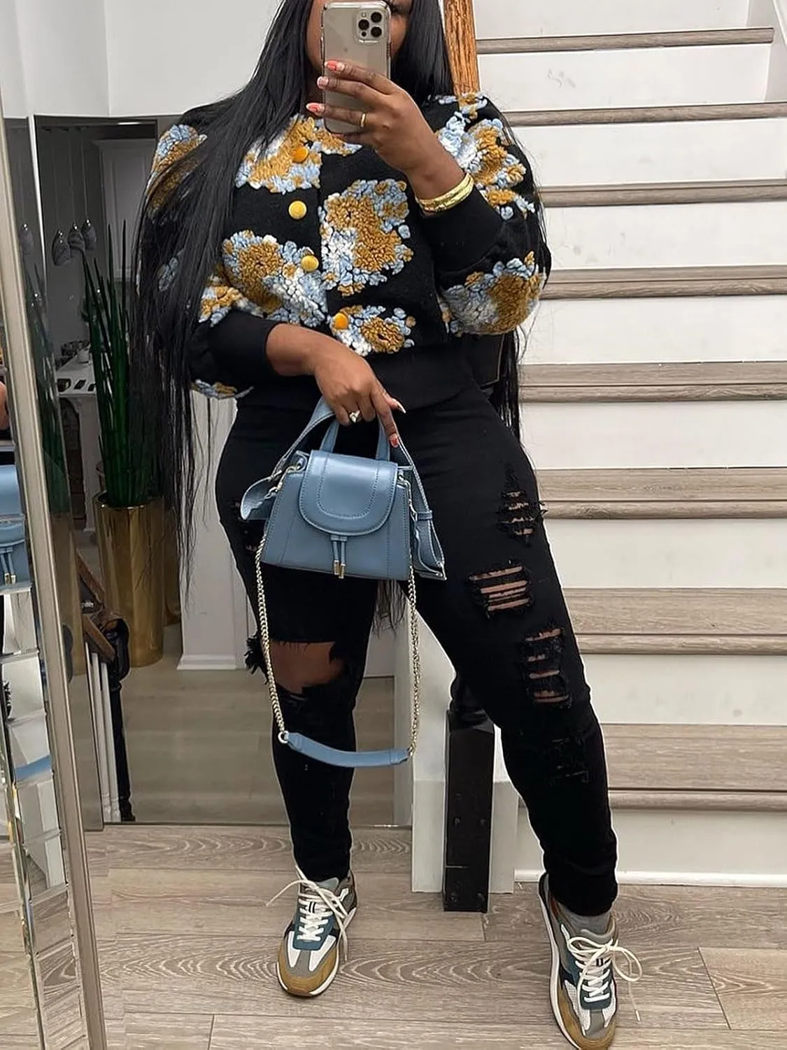 KANSOON Wool Coats for Women Floral Puff Sleeve Single Breasted Short Fall Winter Jacket