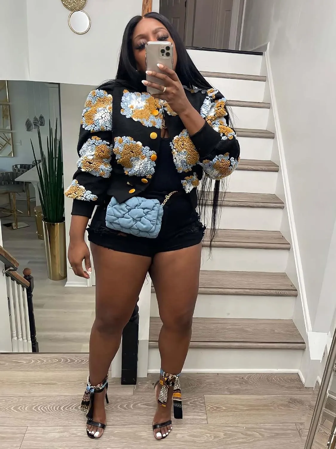 KANSOON Wool Coats for Women Floral Puff Sleeve Single Breasted Short Fall Winter Jacket