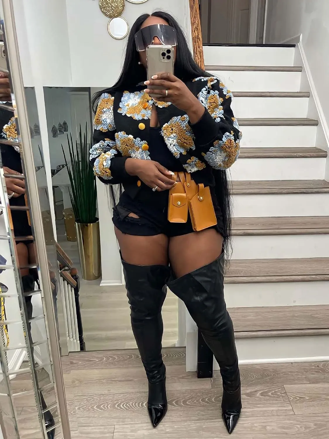 KANSOON Wool Coats for Women Floral Puff Sleeve Single Breasted Short Fall Winter Jacket