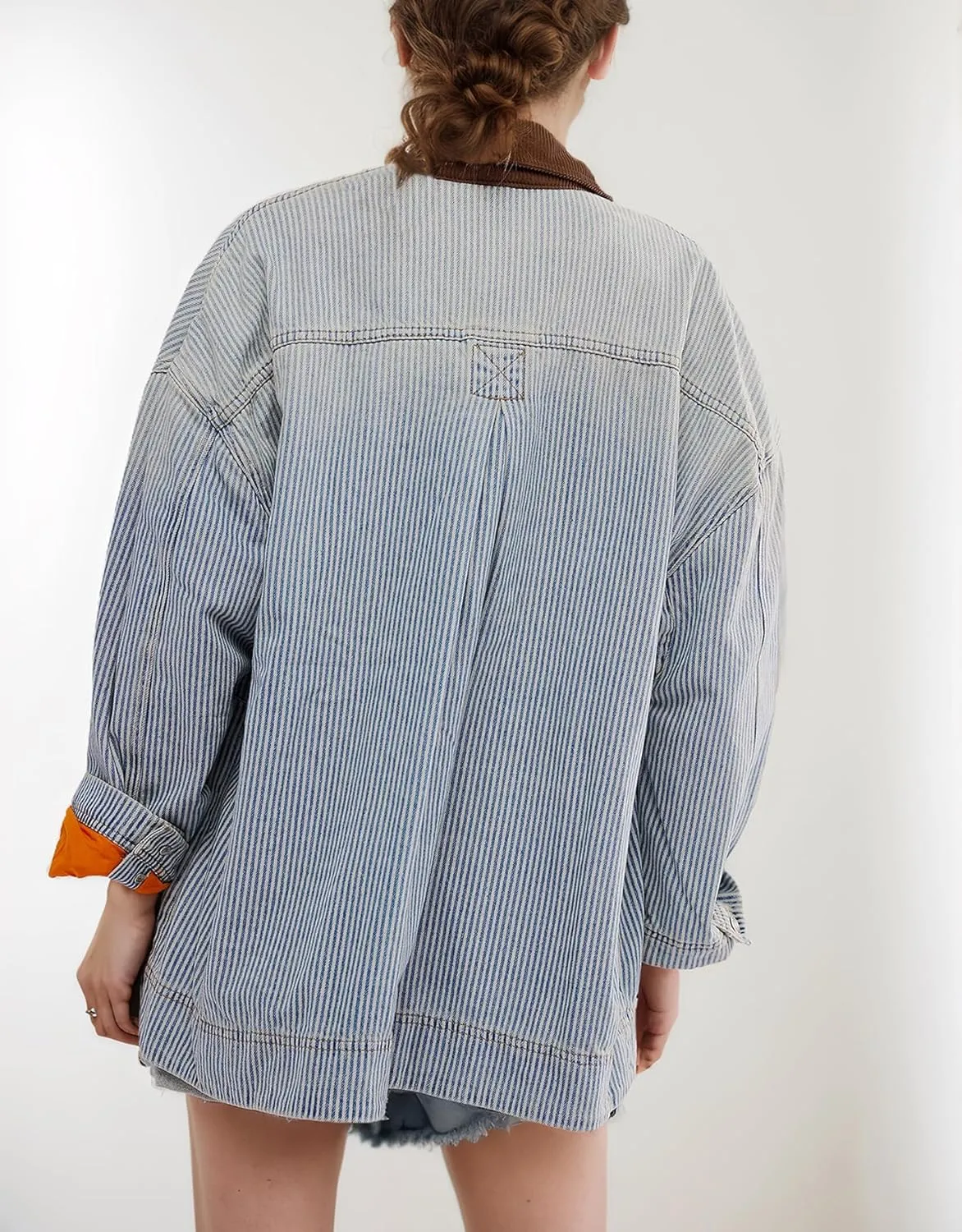 Kedera Women's Jean Jacket Oversized Striped Denim Jacket Long Sleeve Button Down Fashion Fall Shacket Barn Coat 2024