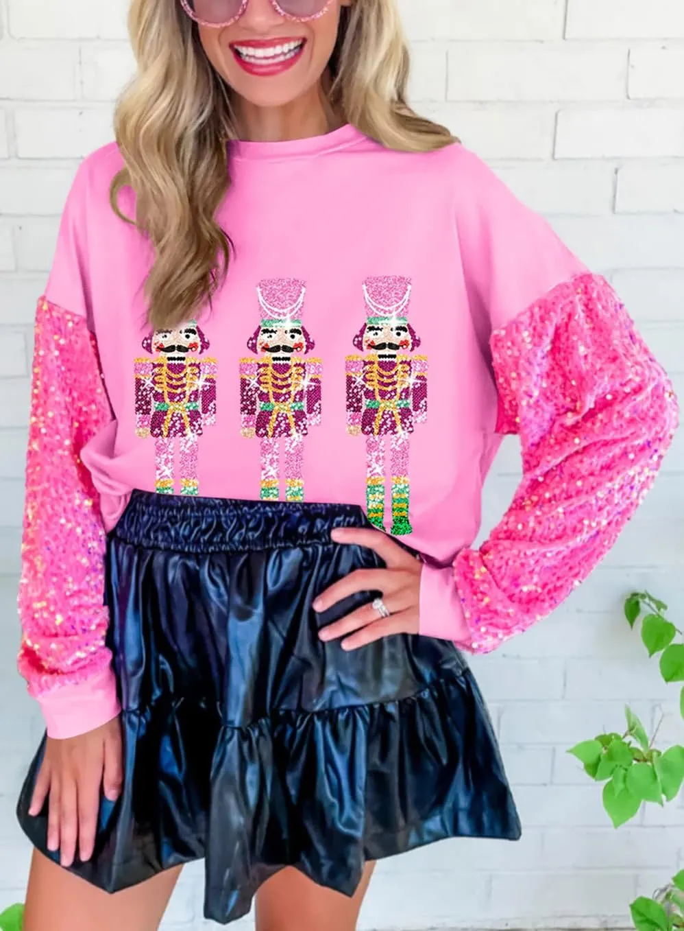 KMBANGI Women Christmas Nutcracker Sweatshirt Holiday Funny Graphic Pullover Top Oversized Crewneck Long Sleeve Shirts