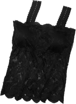 Lace Camisole Tops for Women Built in Bra Padded Bralette 2025 Soft Comfy Crop Tops Trendy Basic Camisoles