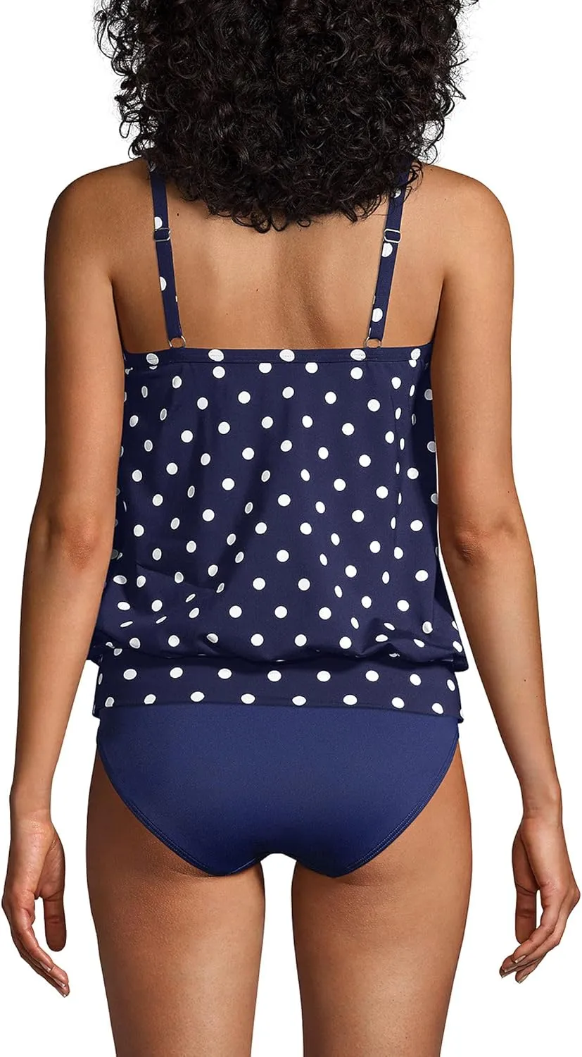 Lands' End Women's Blouson Tummy Hiding Tankini Top Swimsuit Adjustable Straps