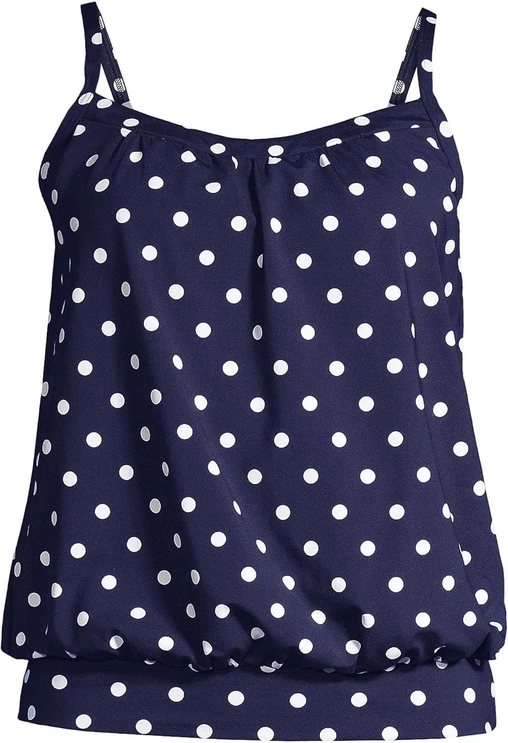 Lands' End Women's Blouson Tummy Hiding Tankini Top Swimsuit Adjustable Straps