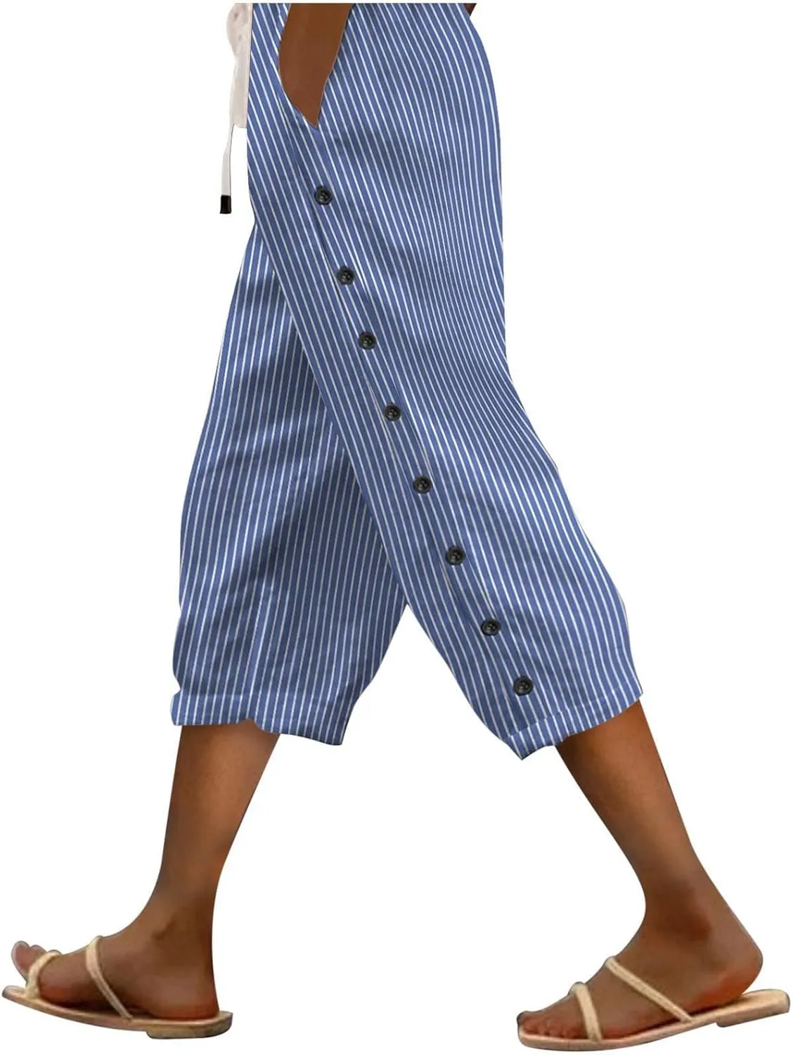 Lastesso Capri Pants for Women Basic Solid Summer Boho Lounge Trousers with Pocket Loose Comfy Drawstring Vacation Outfits