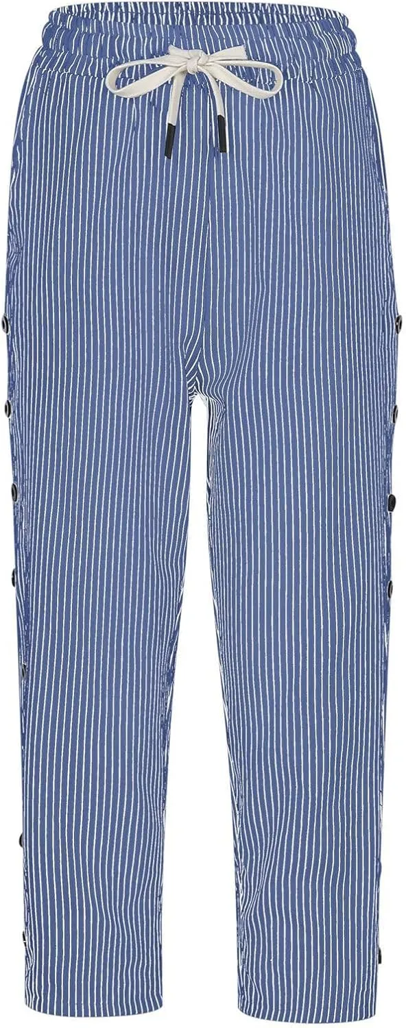 Lastesso Capri Pants for Women Basic Solid Summer Boho Lounge Trousers with Pocket Loose Comfy Drawstring Vacation Outfits