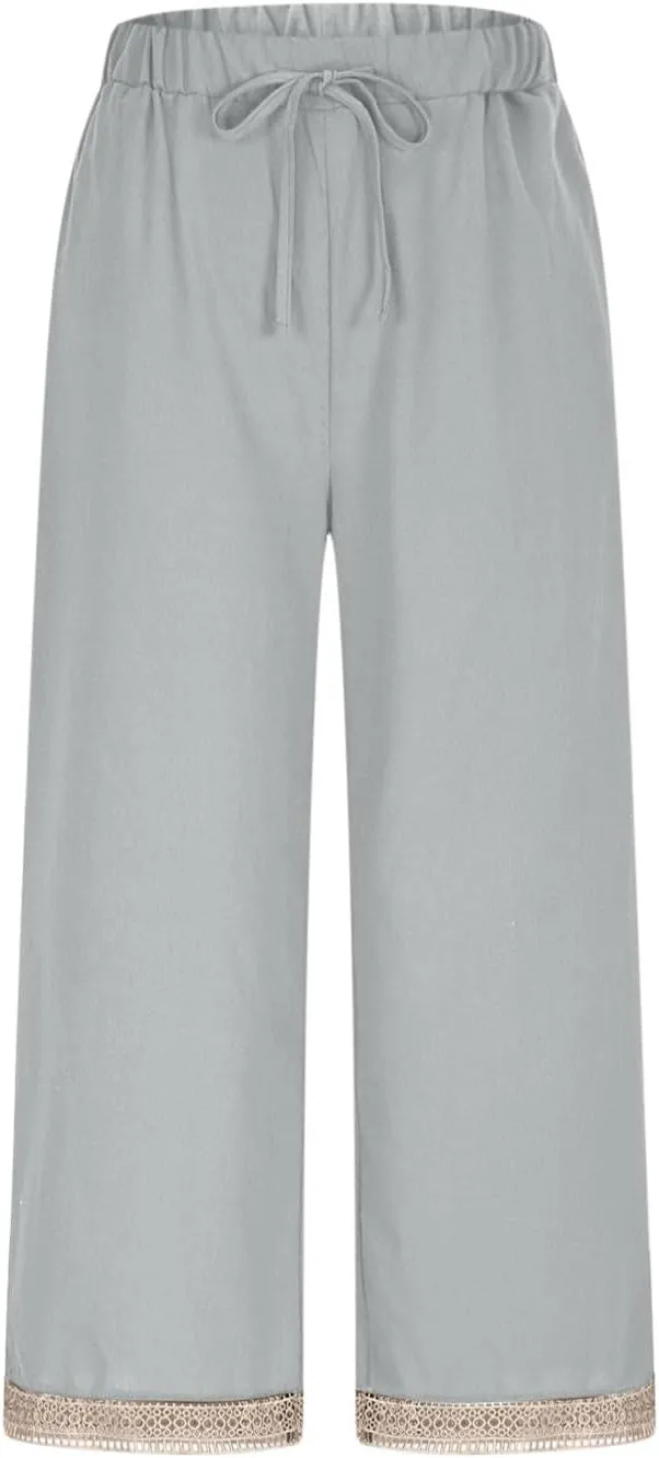Lastesso Linen Pants Women Casual High Waist Cotton Summer Comfy Slacks Lightweight Vacation Hawaii Trousers with Pockets