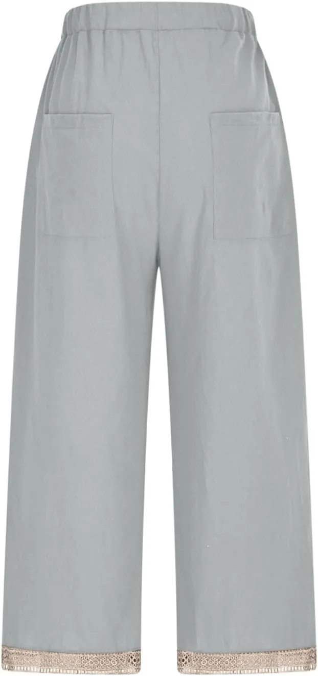Lastesso Linen Pants Women Casual High Waist Cotton Summer Comfy Slacks Lightweight Vacation Hawaii Trousers with Pockets