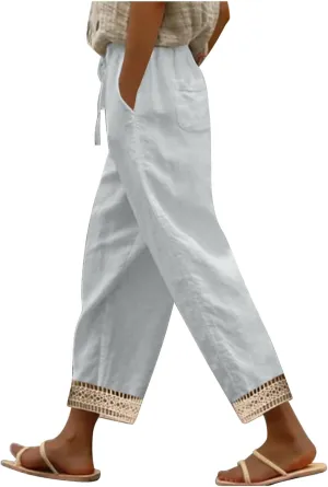 Lastesso Linen Pants Women Casual High Waist Cotton Summer Comfy Slacks Lightweight Vacation Hawaii Trousers with Pockets