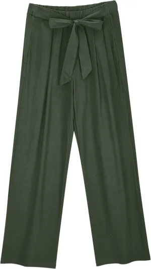 Lastesso Womens Linen Pants Elastic Waistband Wide Leg Slacks Plus Size Cute Summer Lounge Trousers Casual Summer Pant