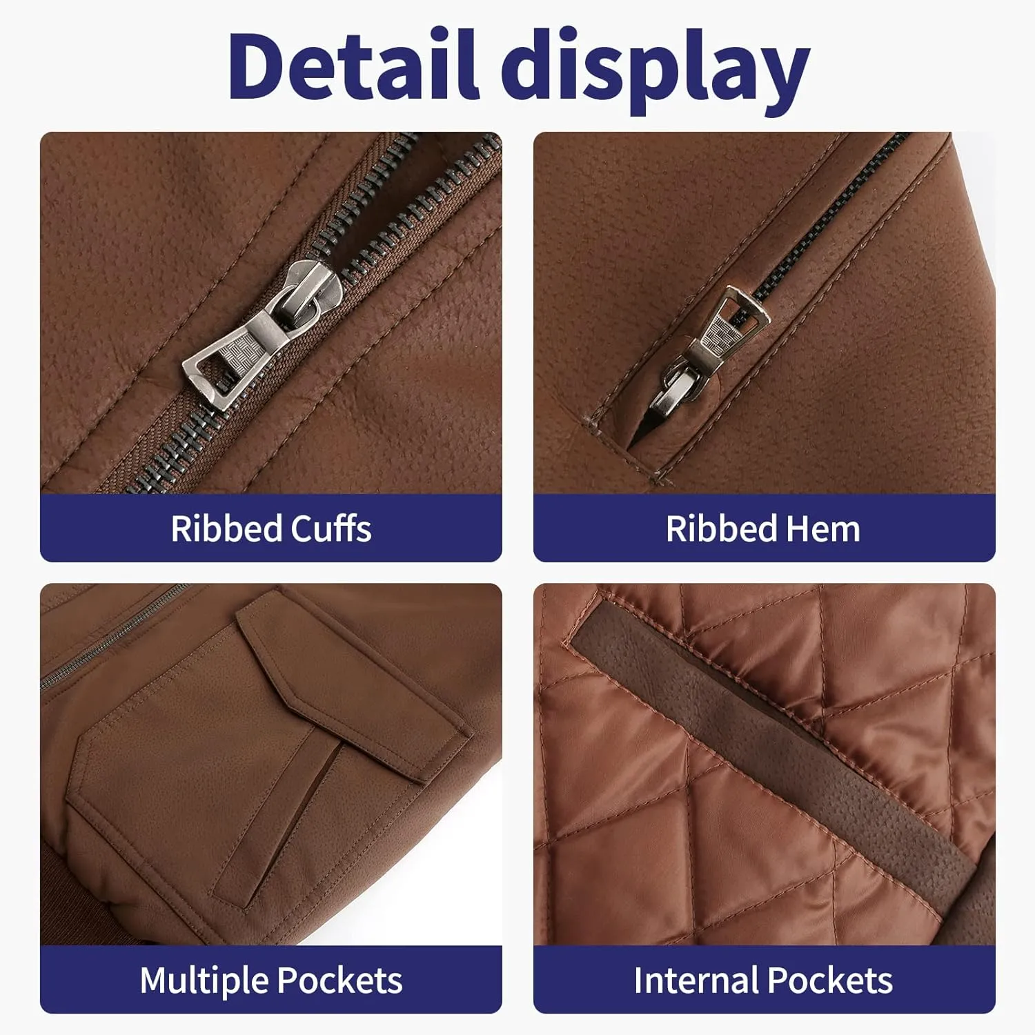 Leather Jackets for Men,Stand Collar Zip Up Motorcycle Biker Bomber Jacket With Removable Hood