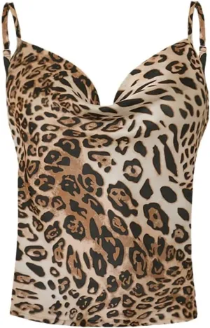 Leopard Print Satin Camisole Lace-Up Cropped Vintage Top for Women