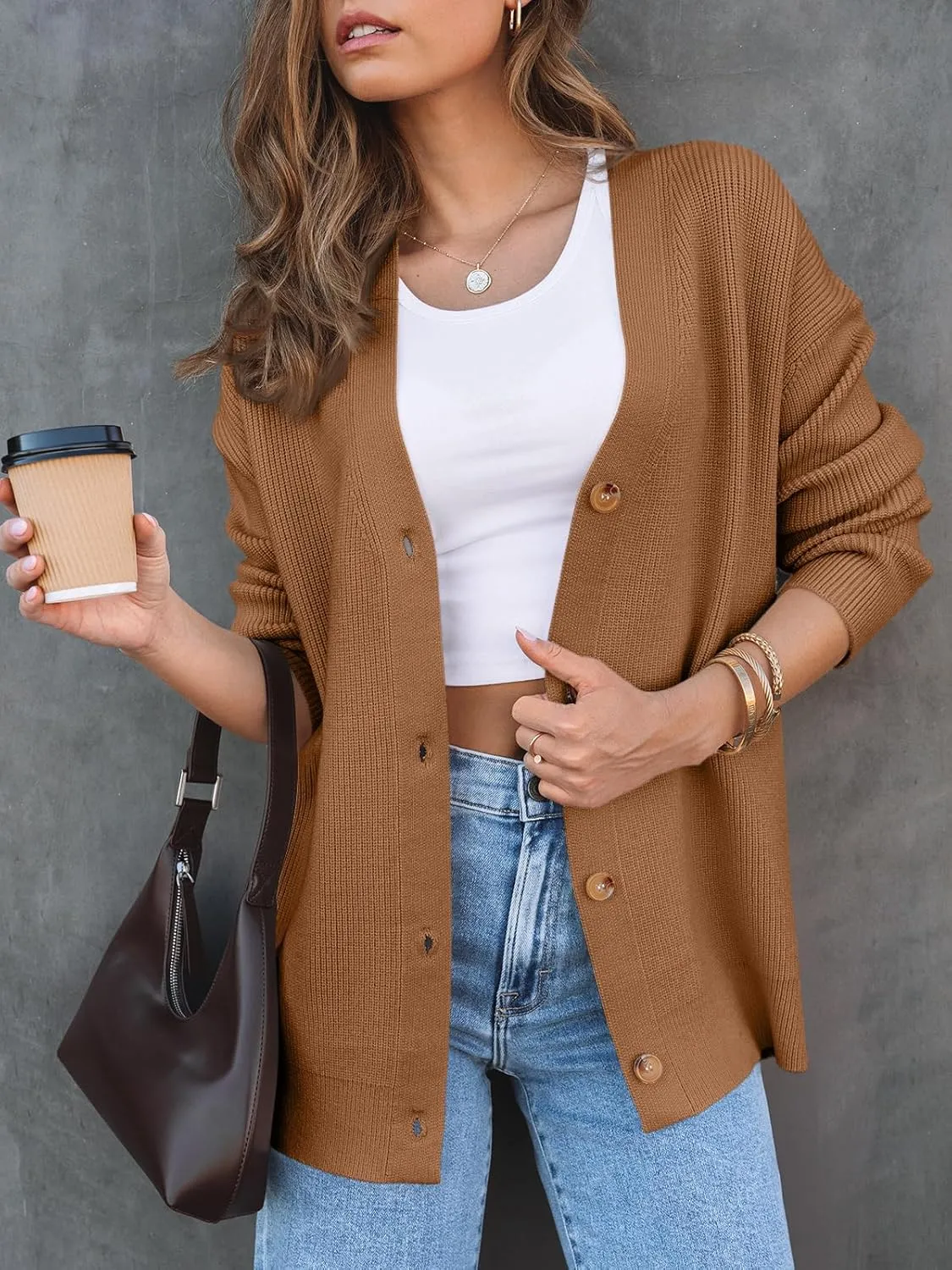 LILLUSORY Women Oversized Cardigan Sweater 2025 Fall Outfits Cloth Fashion V Neck Knit Button Front Casual Trendy Tops