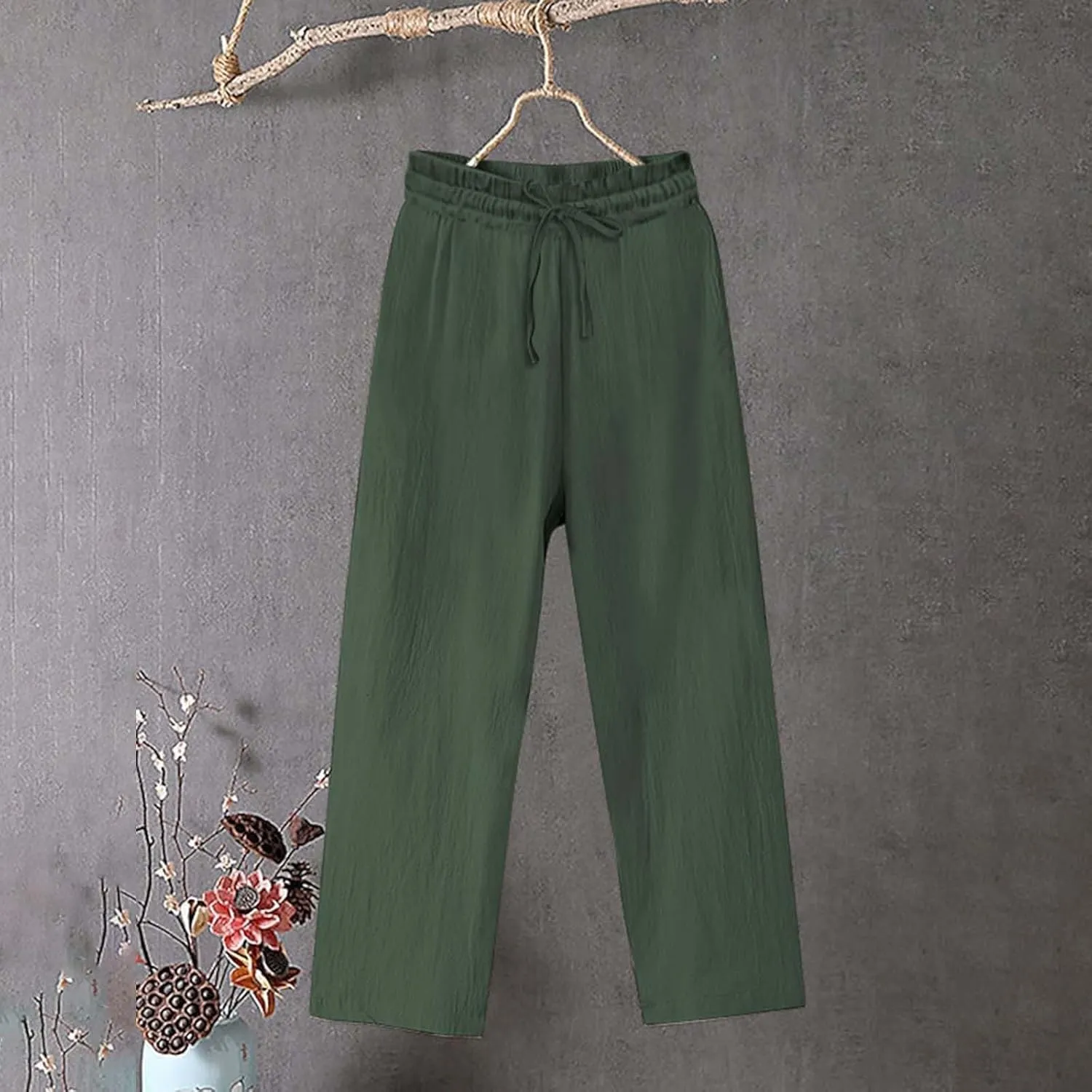 Linen Capri Pants Spring Summer Wide Leg Linen Trousers for Women Loose Pant Womens Summer