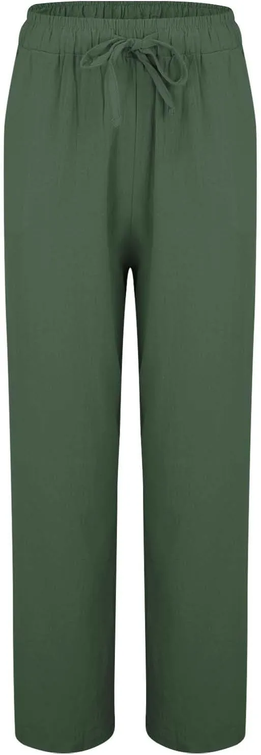 Linen Capri Pants Spring Summer Wide Leg Linen Trousers for Women Loose Pant Womens Summer