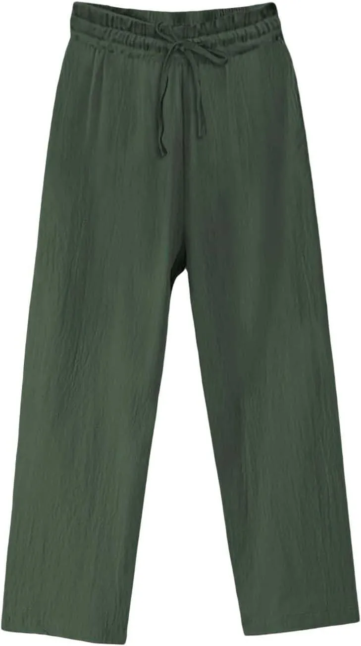 Linen Capri Pants Spring Summer Wide Leg Linen Trousers for Women Loose Pant Womens Summer