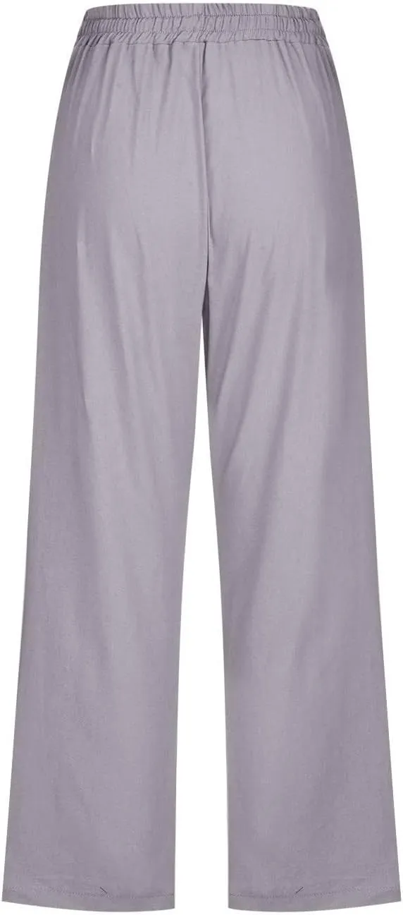 Linen Capris for Women 2024 Summer Lightweight High Waisted Cropped Pants Casual Loose Wide Leg Trousers with Pockets