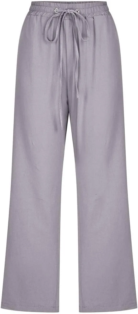 Linen Capris for Women 2024 Summer Lightweight High Waisted Cropped Pants Casual Loose Wide Leg Trousers with Pockets