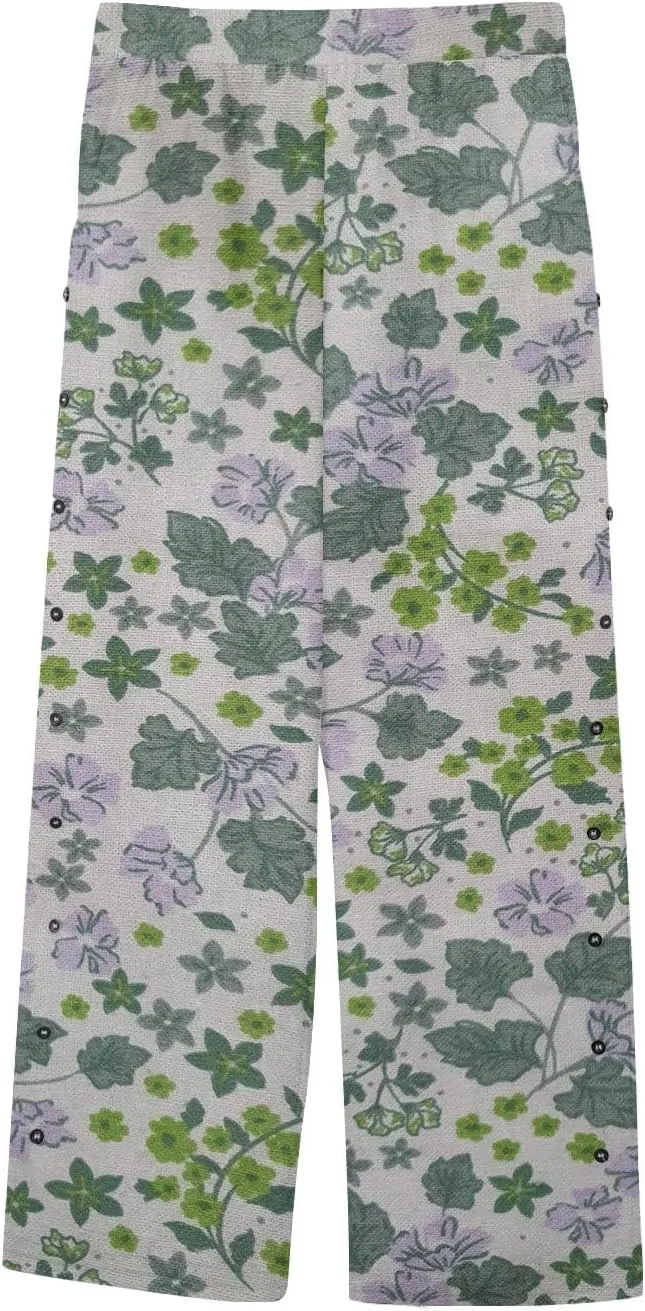 Linen Capris for Women Elastic Waisted Drawstring Capri Pants with Pockets Boho Floral Casual Summer Cropped Pants