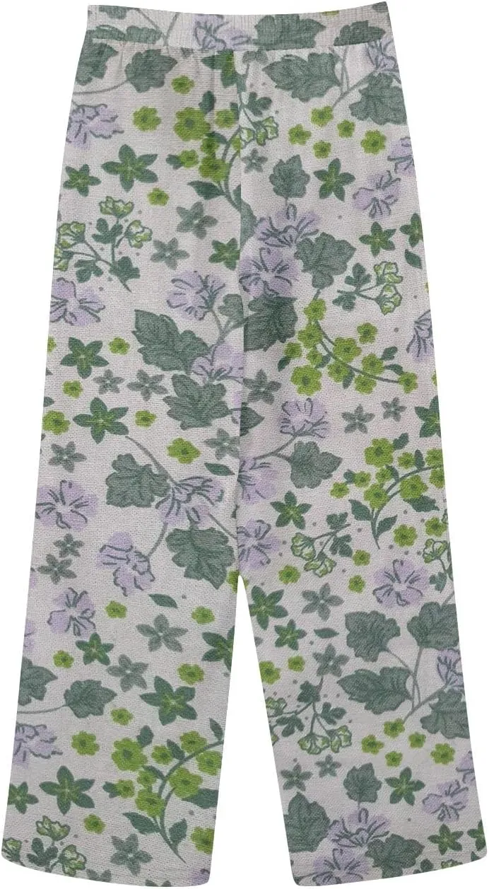 Linen Capris for Women Elastic Waisted Drawstring Capri Pants with Pockets Boho Floral Casual Summer Cropped Pants