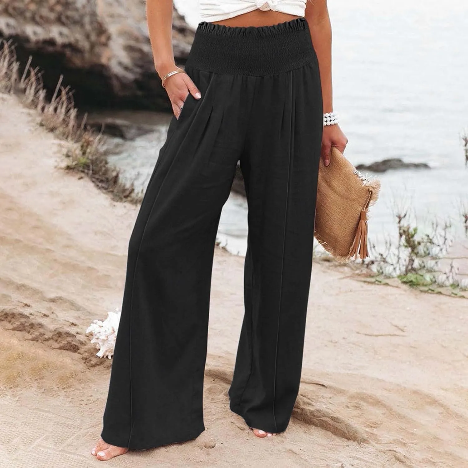 Linen Pant Women Spring Wide Leg Pant for 2025 High Waisted Cotton Summer Casual Trousers