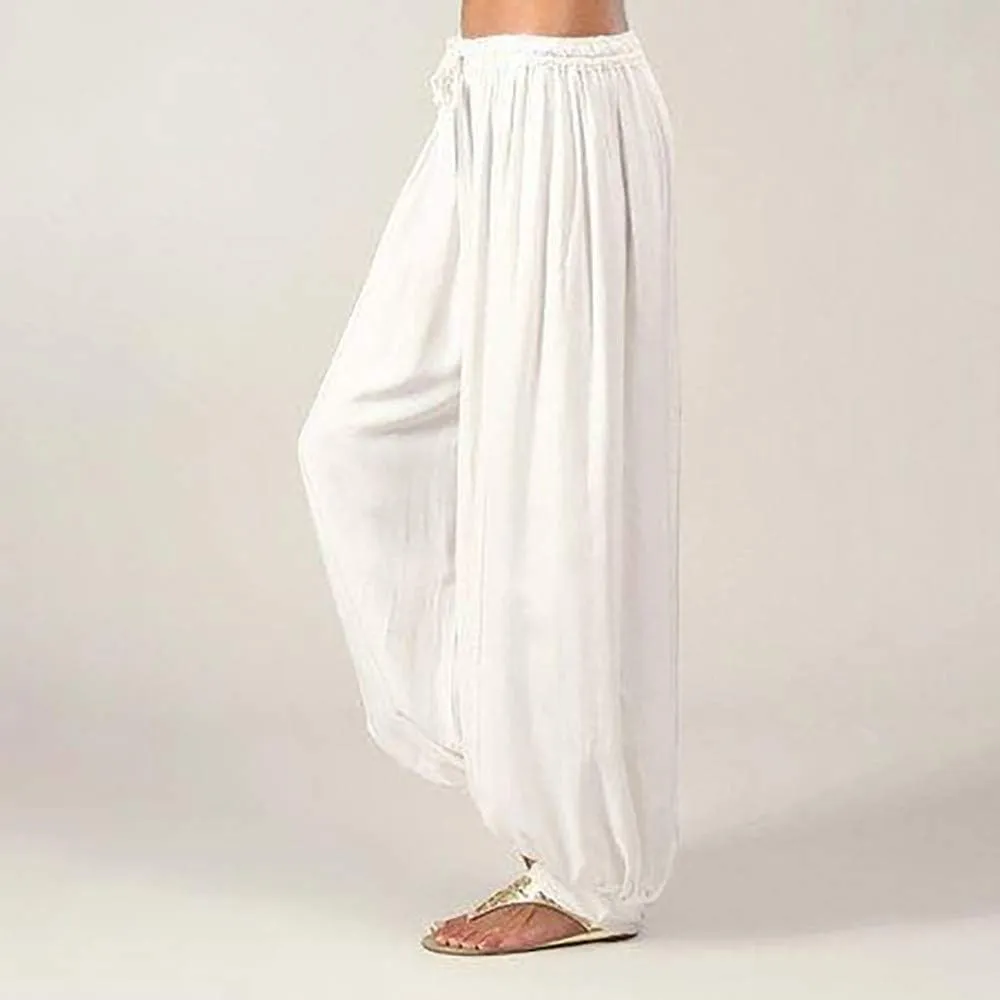 Linen Pants for Women Casual Baggy Baggy Waist Harem Pants with Pockets Solid Sweatpants Palazzo Pants for Women