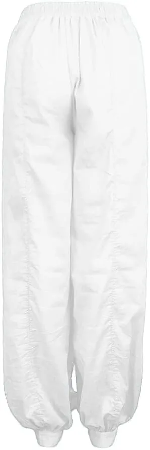 Linen Pants for Women Casual Baggy Baggy Waist Harem Pants with Pockets Solid Sweatpants Palazzo Pants for Women