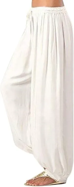 Linen Pants for Women Casual Baggy Baggy Waist Harem Pants with Pockets Solid Sweatpants Palazzo Pants for Women
