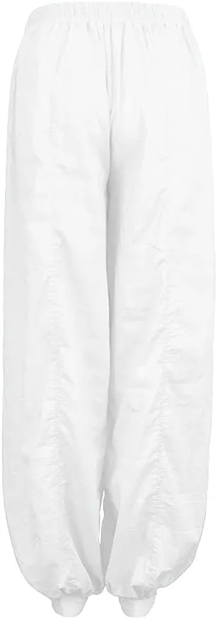 Linen Pants for Women Casual Baggy Baggy Waist Harem Pants with Pockets Solid Sweatpants Palazzo Pants for Women