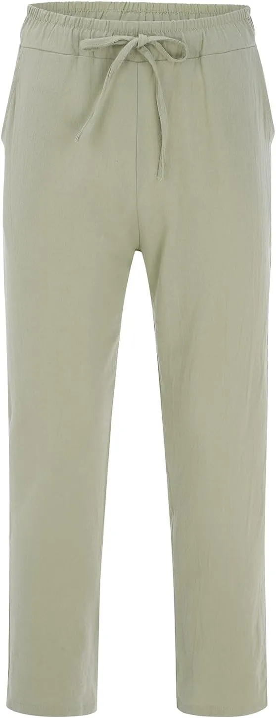 Linen Pants Men Slim Fit Casual Loose Fit Stretch Slacks Big Tall Flat Front Flex Golf Straight Long Pants