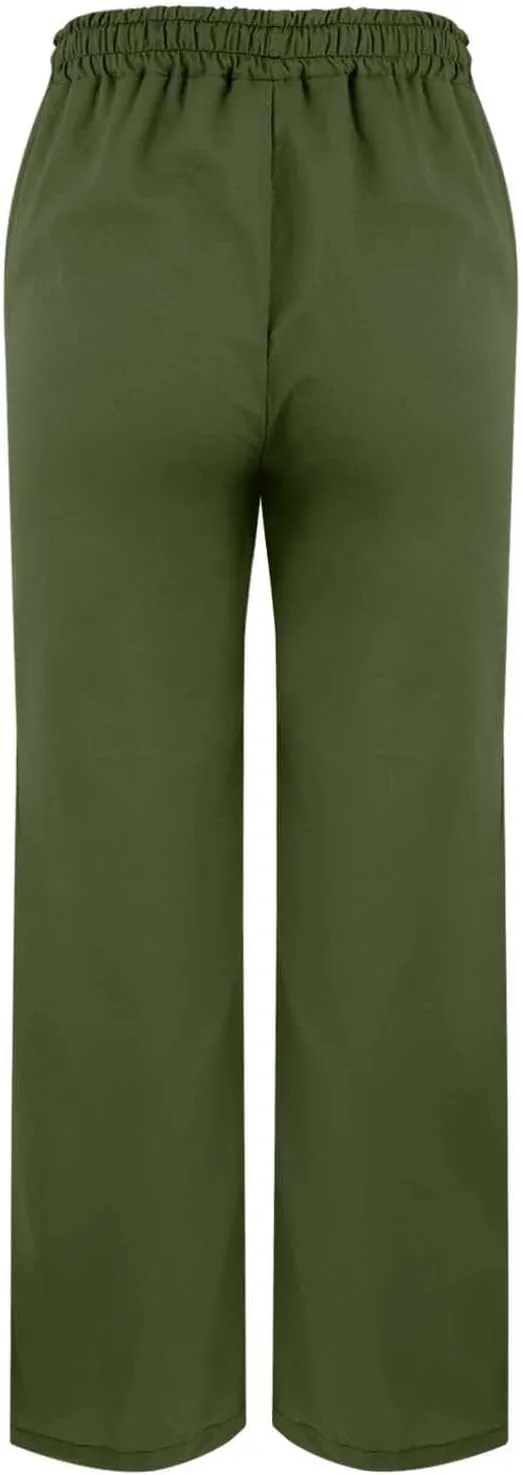 Linen Pants Women High Waisted Elastic Drawstring Beach Pants Casual Loose Lightweight Wide Leg Trousers with Pockets