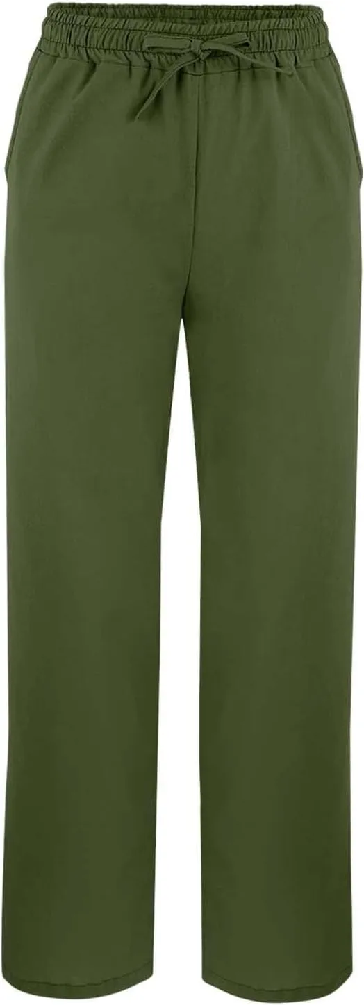 Linen Pants Women High Waisted Elastic Drawstring Beach Pants Casual Loose Lightweight Wide Leg Trousers with Pockets