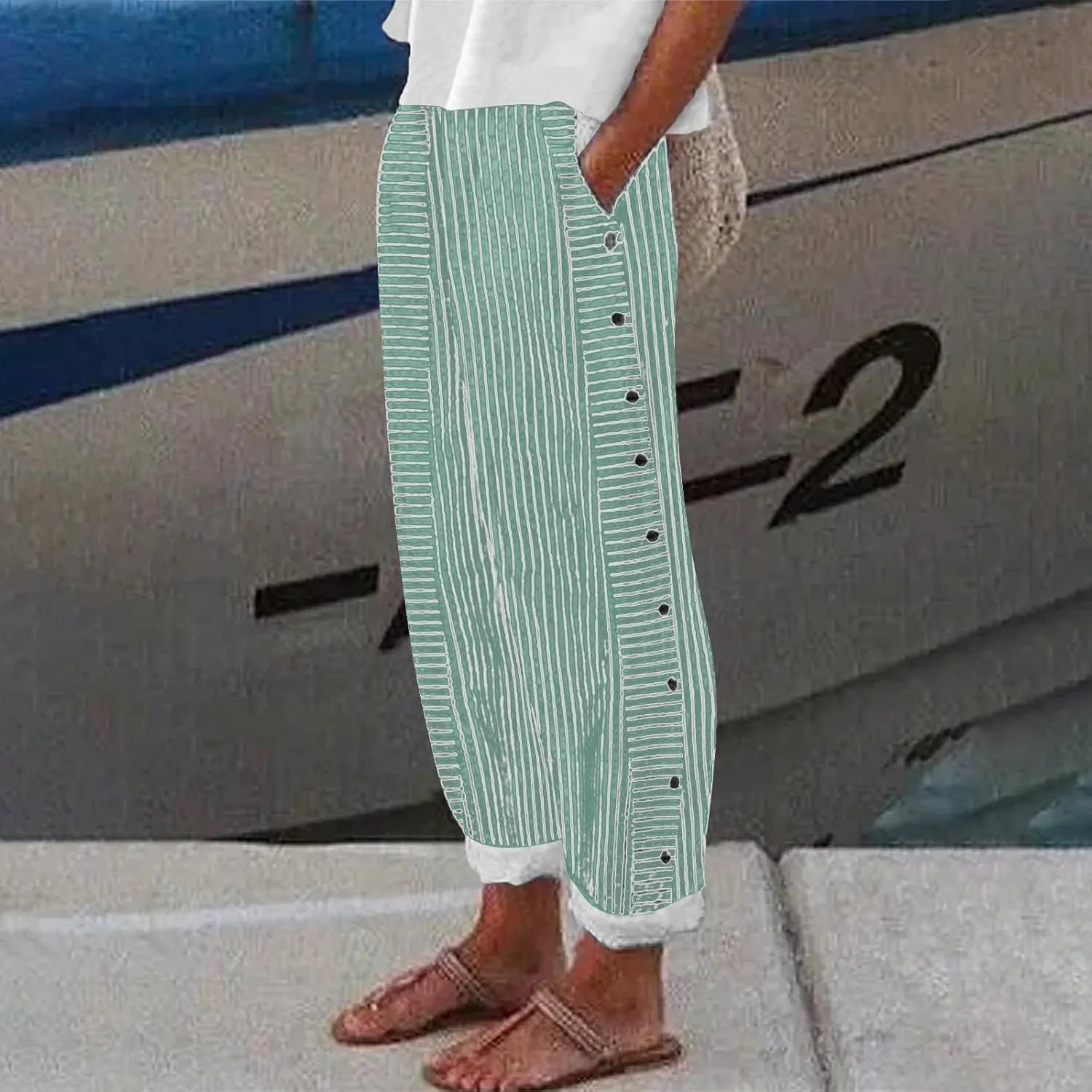 Linen Pants Women Summer 2025 Casual Cotton Linen Pant High Waisted Drawstring Lounge Pants Beach Trousers