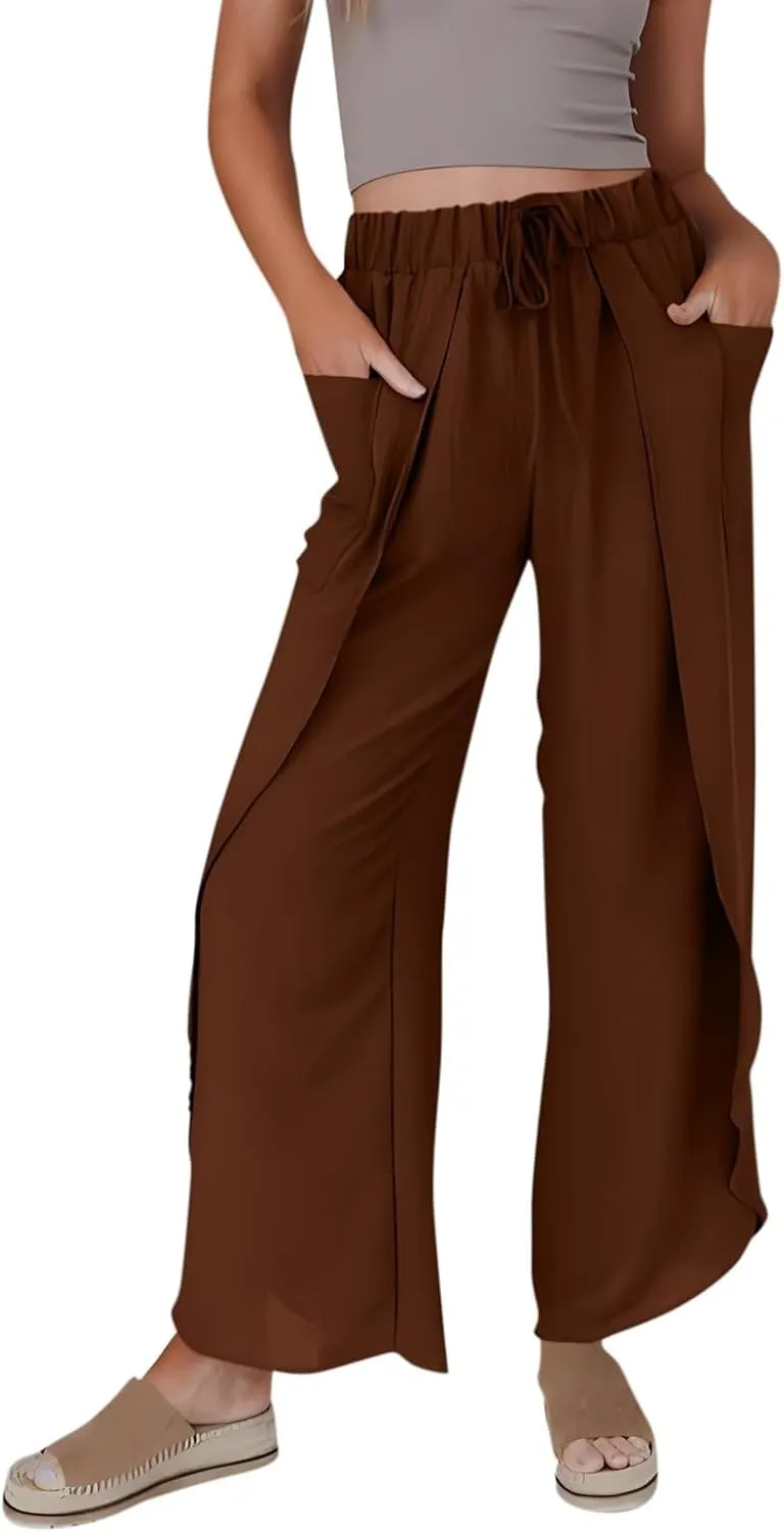 Linen Pants Women Wide Leg Summer Linen Pants Leg Drawstring Elastic High Waist Pant Linen Blend Pants Linen Outfit