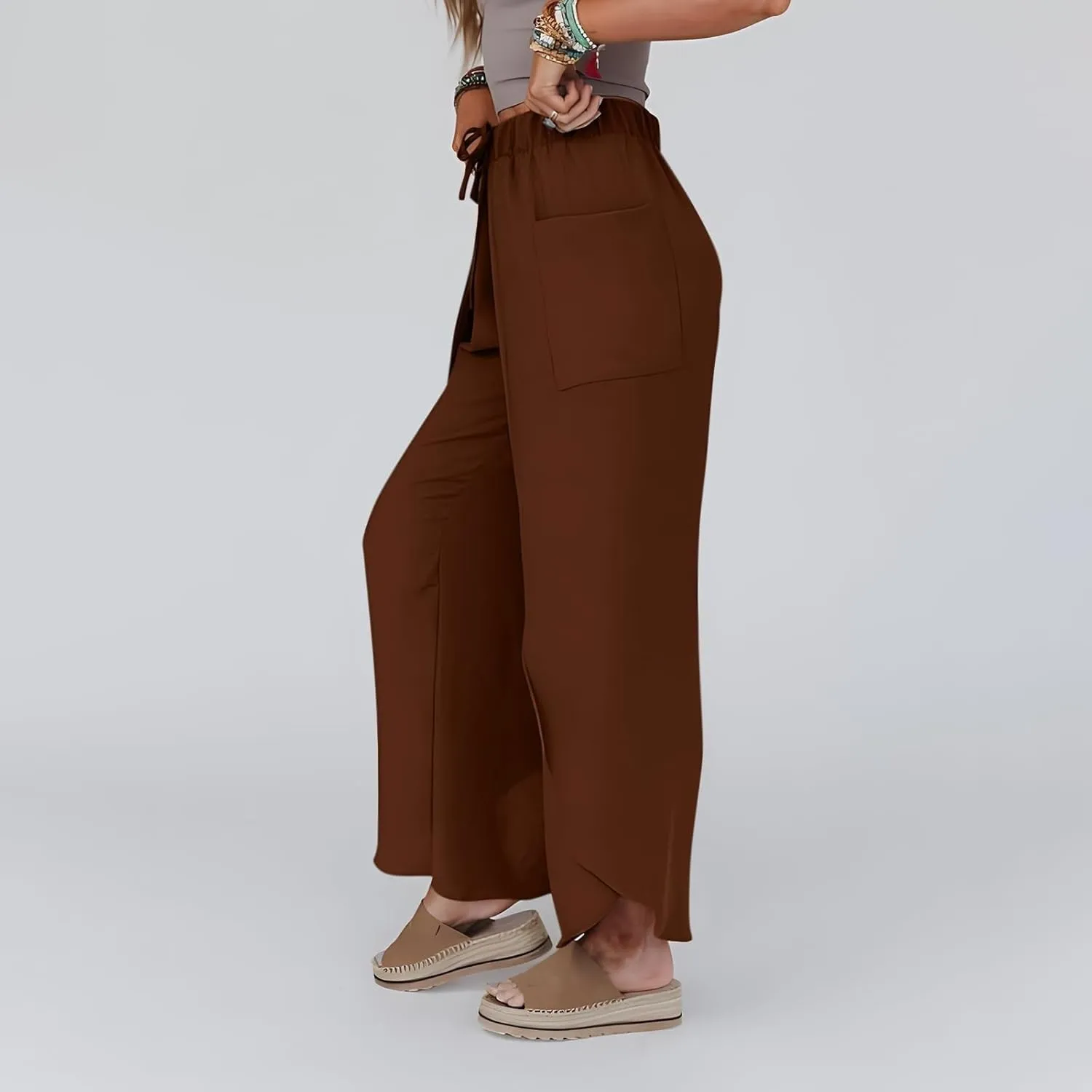 Linen Pants Women Wide Leg Summer Linen Pants Leg Drawstring Elastic High Waist Pant Linen Blend Pants Linen Outfit