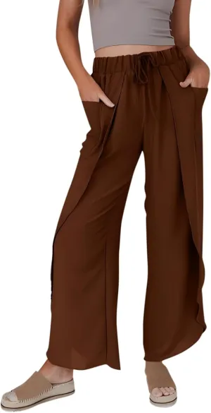 Linen Pants Women Wide Leg Summer Linen Pants Leg Drawstring Elastic High Waist Pant Linen Blend Pants Linen Outfit