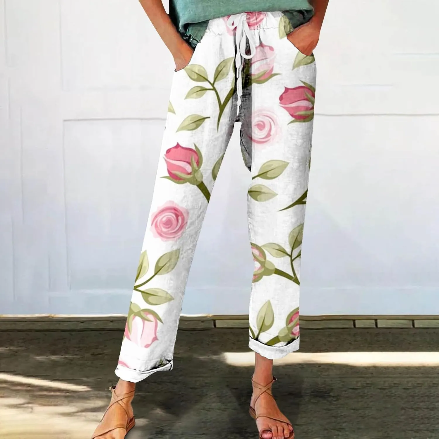 Linen Slim Joggers Women Summer Cotton Linen Pants Ladies Womens Lightweight Cotton Robe