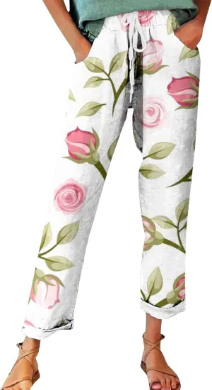 Linen Slim Joggers Women Summer Cotton Linen Pants Ladies Womens Lightweight Cotton Robe