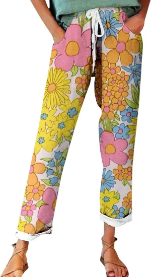Linen Slim Joggers Women Summer Cotton Linen Pants Ladies Womens Lightweight Cotton Robe