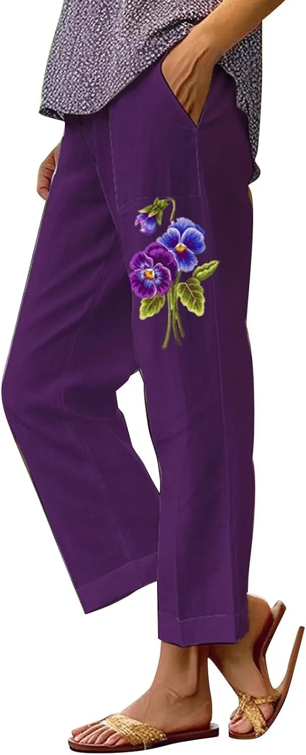 Linen Trousers Pants for Women Summer Drawstring Work Pants for Women Linen Summer Pants 2024 Trendy