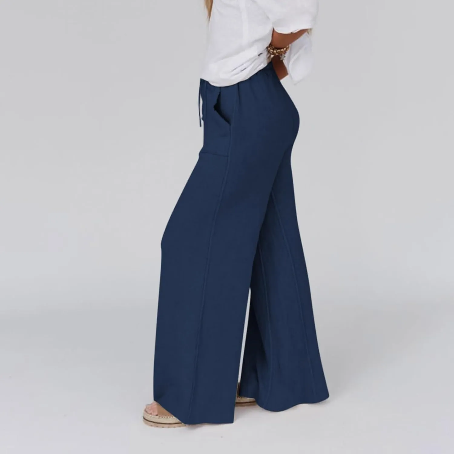 Linen Trousers Women Summer Cotton Palazzo Pants for Womens Dressy Pant Drawstring Woman