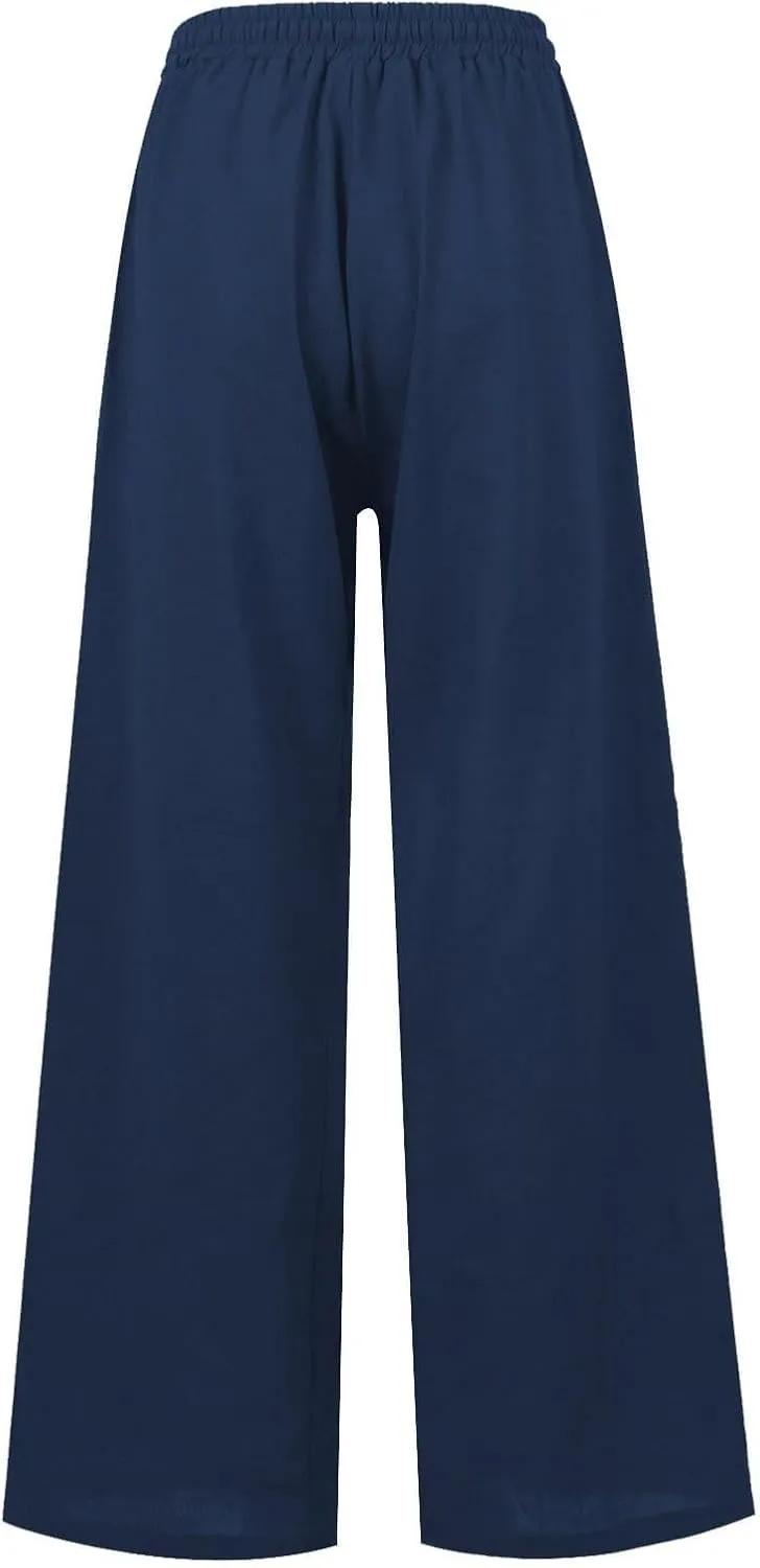 Linen Trousers Women Summer Cotton Palazzo Pants for Womens Dressy Pant Drawstring Woman