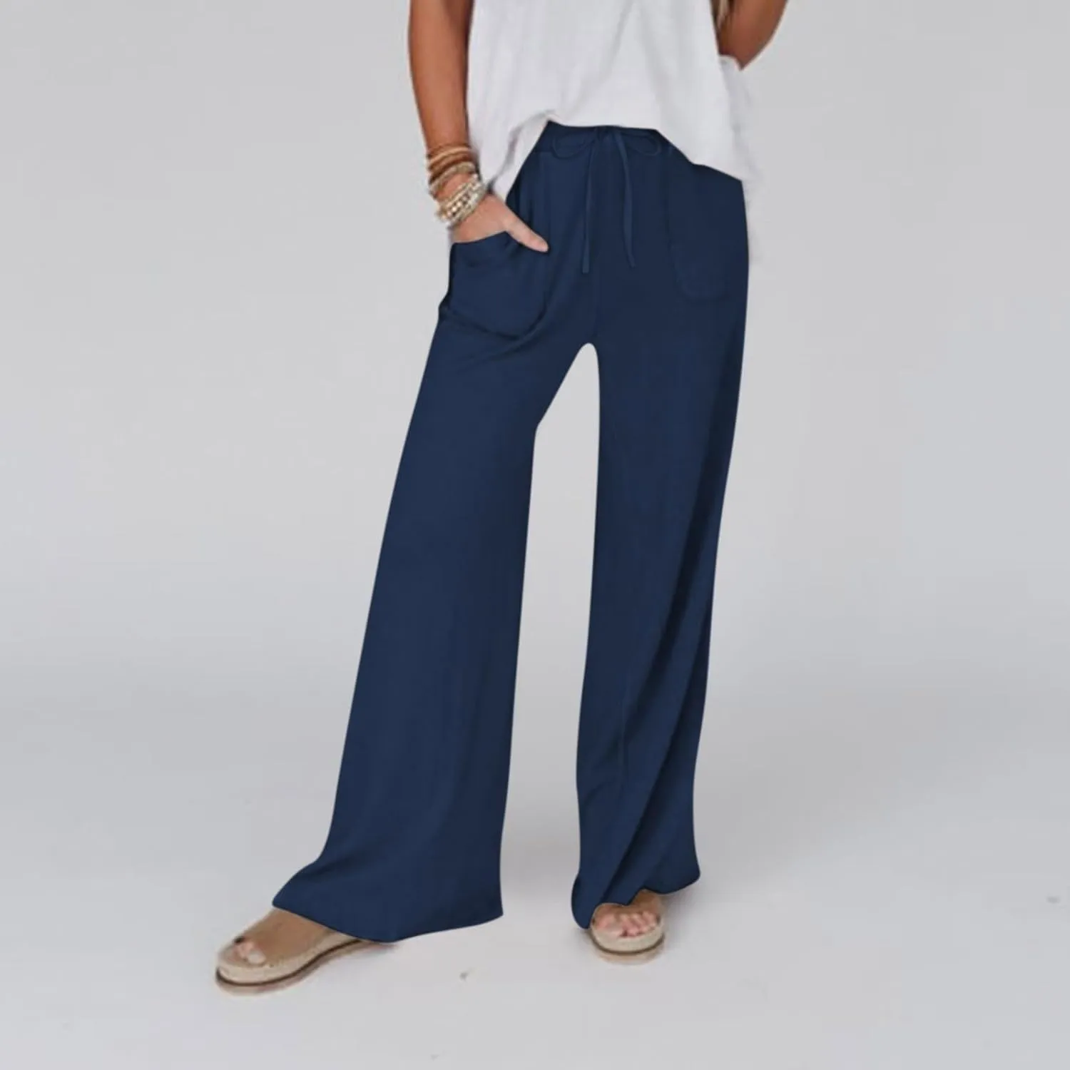 Linen Trousers Women Summer Cotton Palazzo Pants for Womens Dressy Pant Drawstring Woman