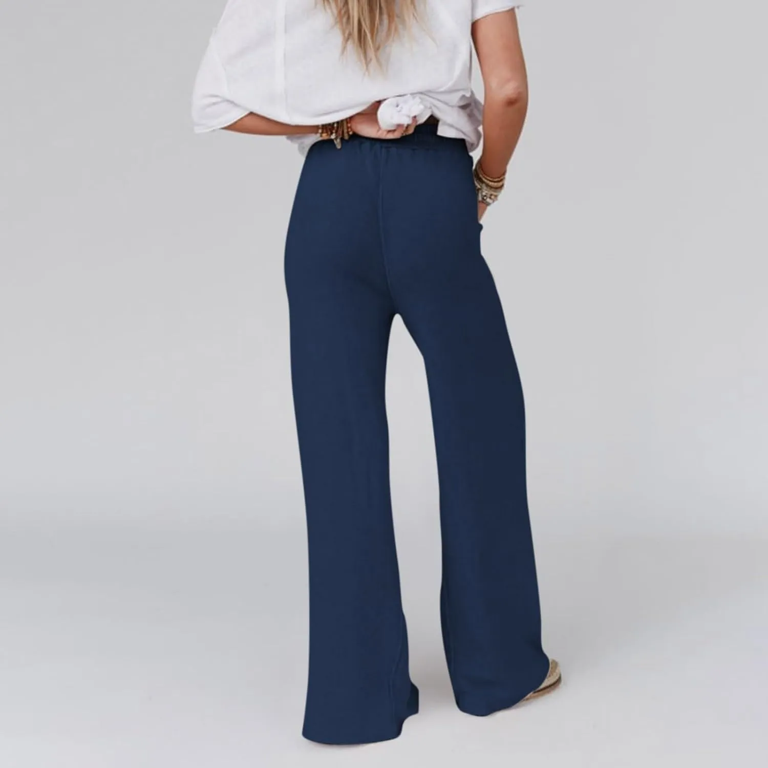 Linen Trousers Women Summer Cotton Palazzo Pants for Womens Dressy Pant Drawstring Woman
