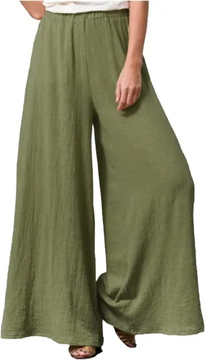 Linen Wide Leg Pants for Women Casual Summer Elastic High Waisted Flowy Beach Pants Loose Lounge Trousers Plus Size