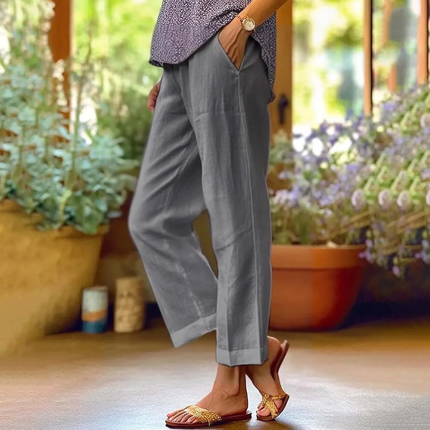 Linen Wide Leg Pants for Women Plus Spring Crop Wide Leg Linen Pants for Women Casual Loose Pants Woman