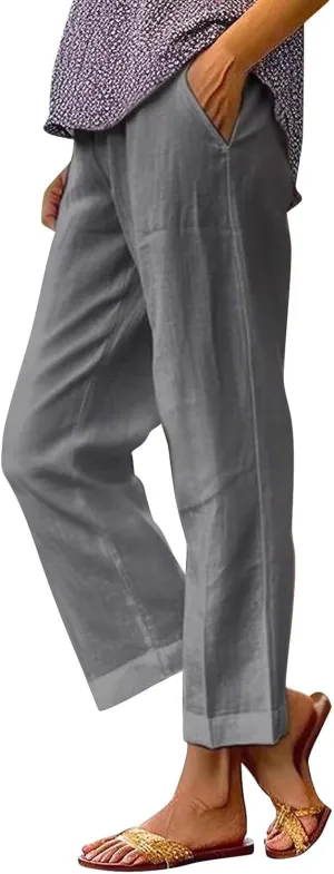 Linen Wide Leg Pants for Women Plus Spring Crop Wide Leg Linen Pants for Women Casual Loose Pants Woman