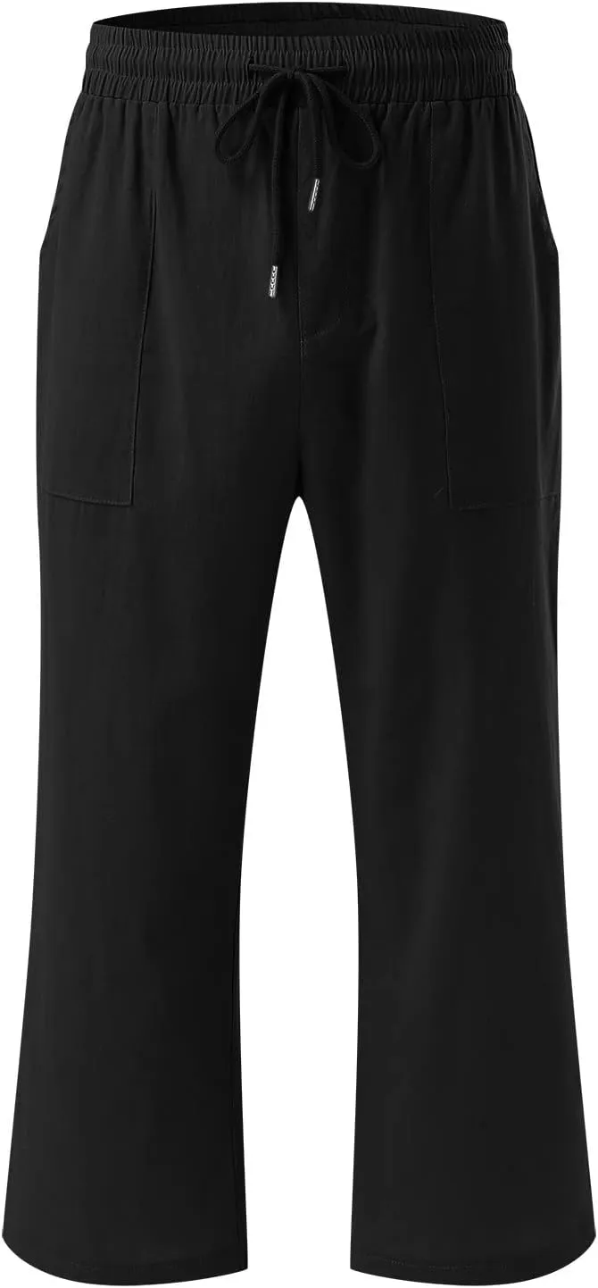 Litetao Capri Pants for Women Casual Summer Solid Capris Drawstring Waist Linen Pants Straight Leg Beach Cropped Trousers