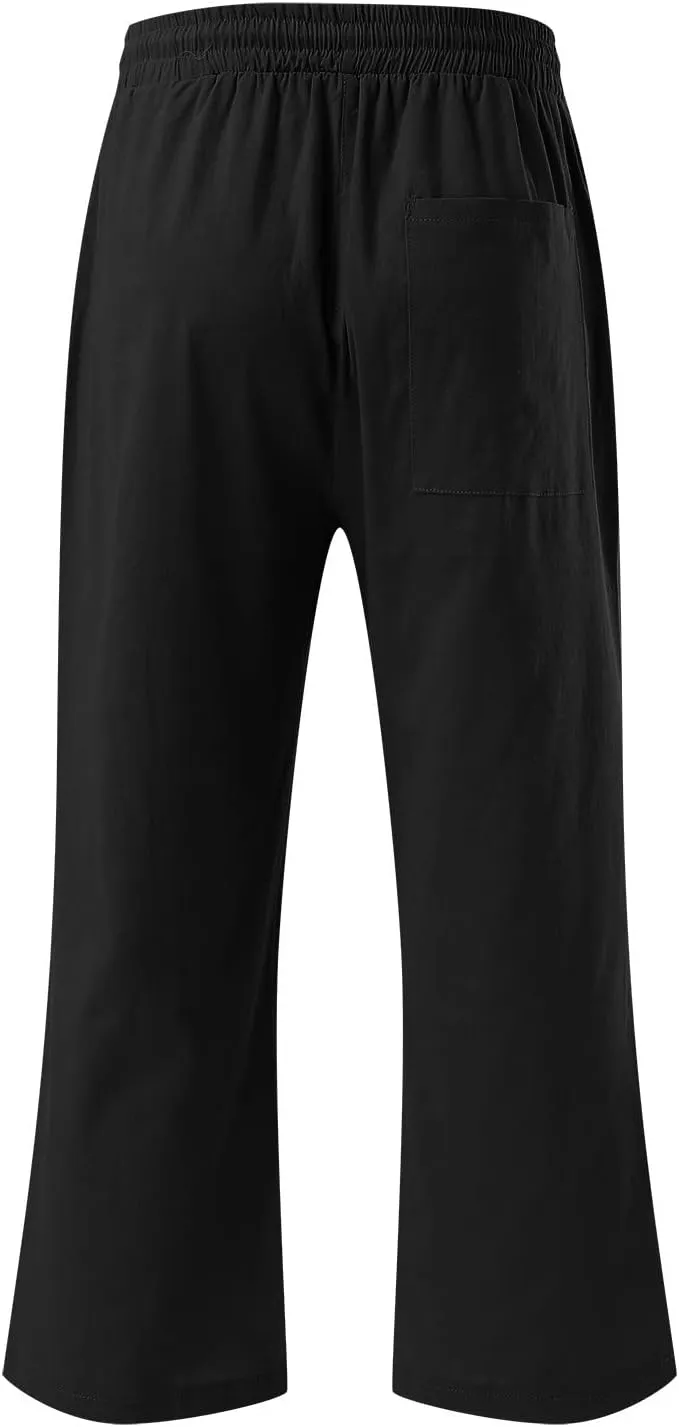 Litetao Capri Pants for Women Casual Summer Solid Capris Drawstring Waist Linen Pants Straight Leg Beach Cropped Trousers