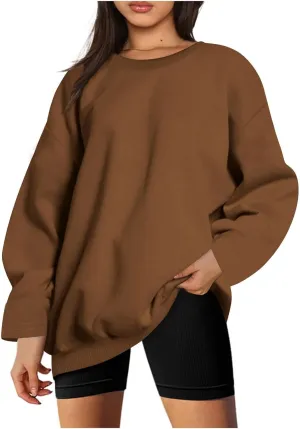 Long Sleeve Oversized Hoodies Sweatshirts For Women Winter Crew Neck Long Sleeve Pullover Tunic Teen Tops Clothes